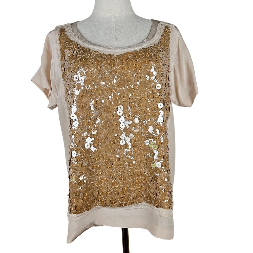 J.Crew Sequin Silk Blouse S Beige Bling Party Festival Sparkle Glamour Festive